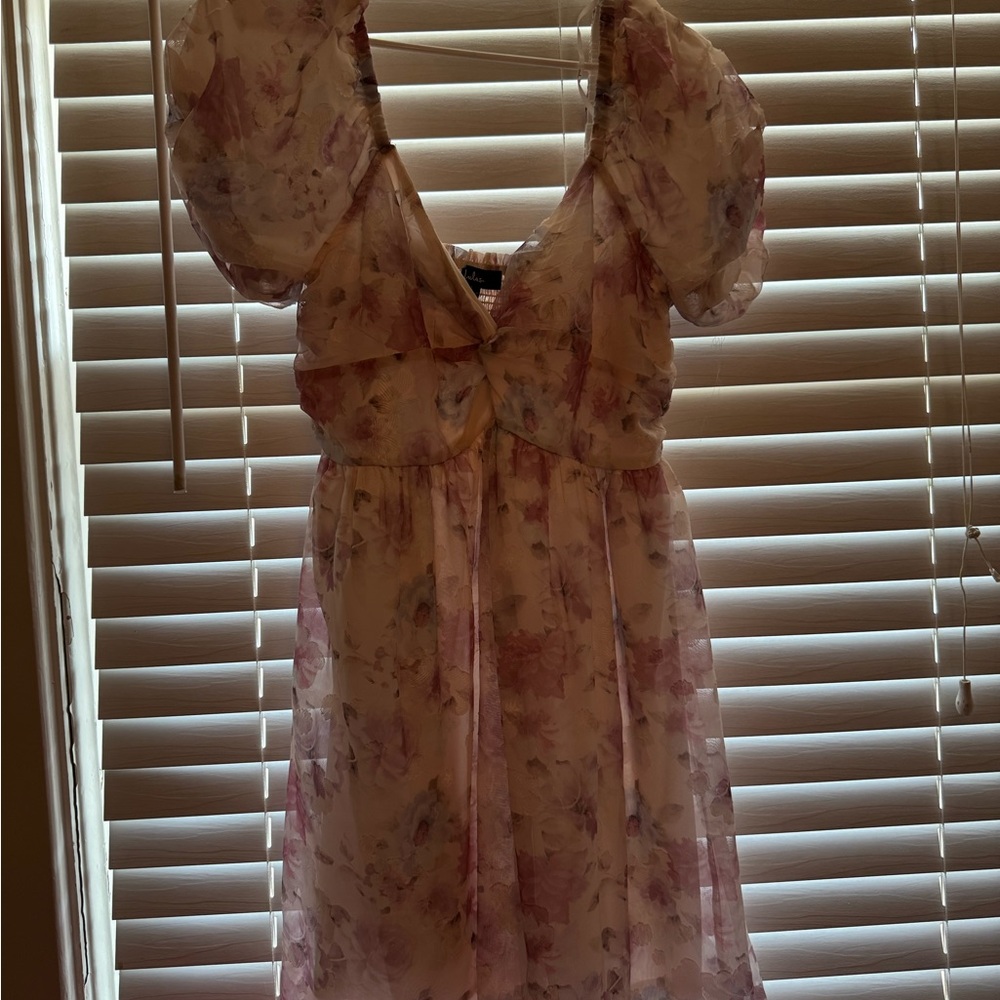 Lulu's Blush Floral V-Neck Dress